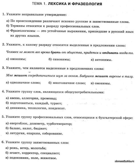 Контрольная работа по русскому языку в 11 классе входной контроль